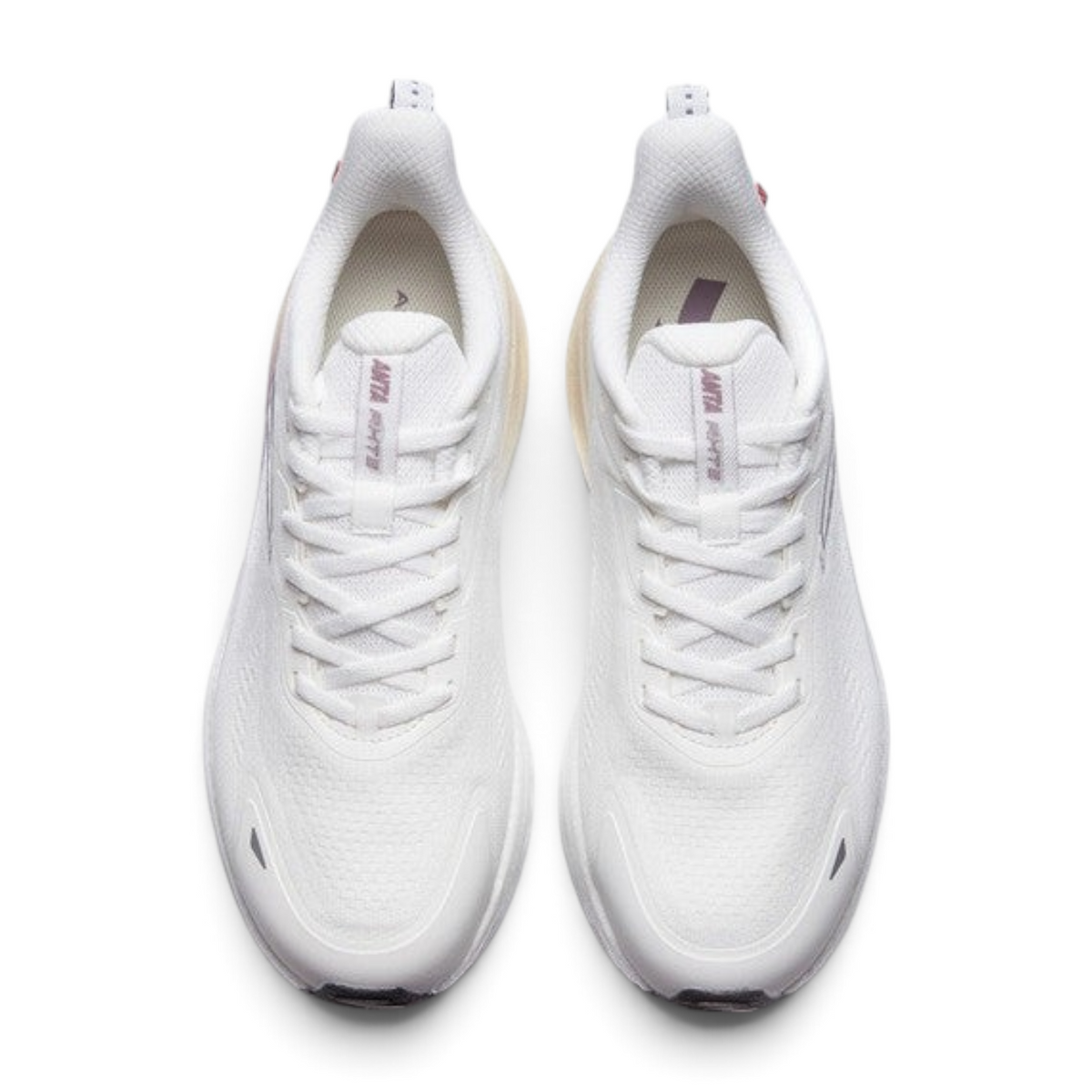 FRG ANTA Rocket 6 running shoes in white with purple accents, featuring breathable mesh and NITROEDGE cushioning.