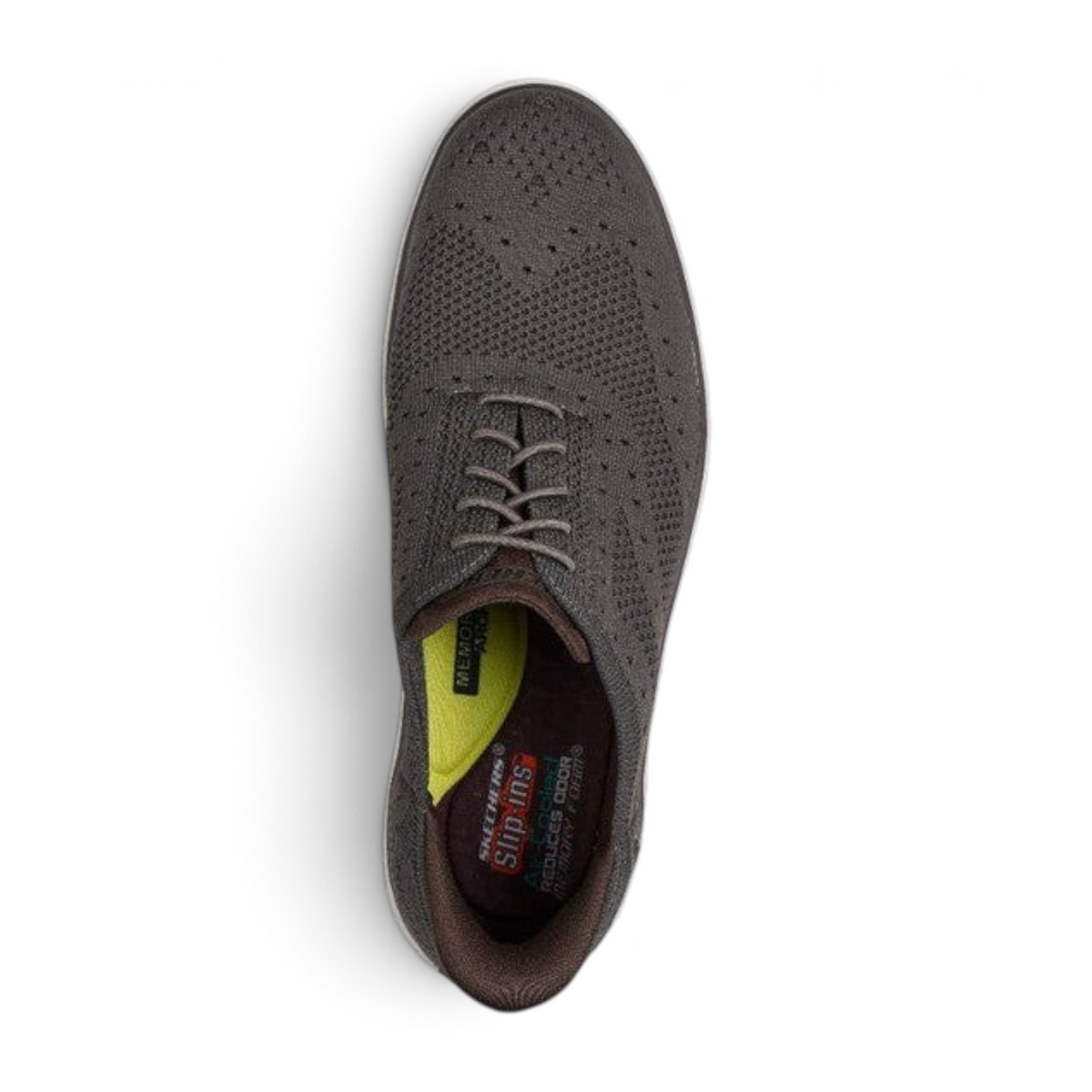 FRG Skechers Slip-Ins Burkett-Durand grey wingtip slip-on shoes with memory foam insoles, top view