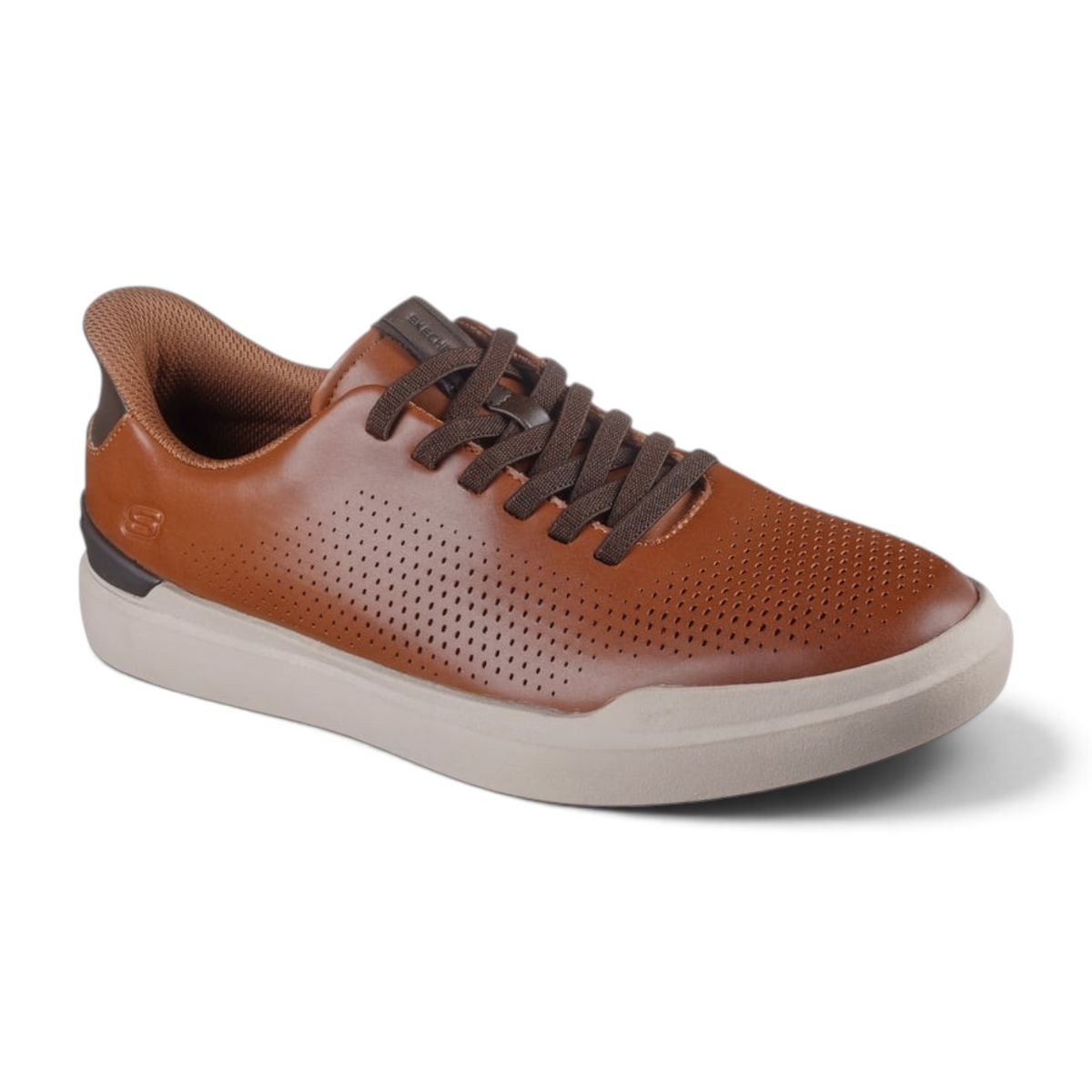 FRG Skechers Owen Connell brown perforated synthetic slip-on sneaker with stretch laces and memory foam insole
