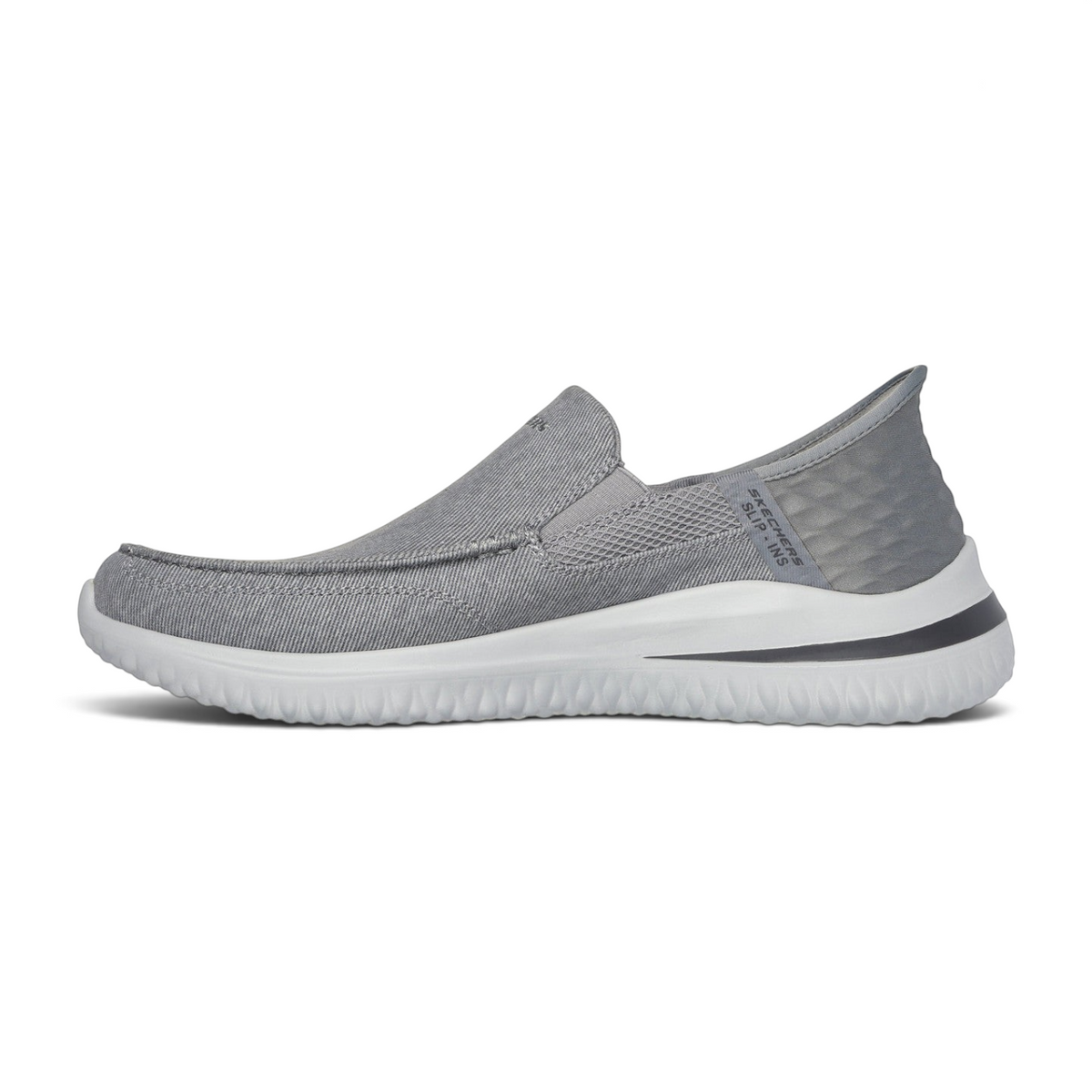FRG SKECHERS Street Tres-Air Uno Vision-Airy grey slip-on sneaker with white cushioned sole and textured heel panel