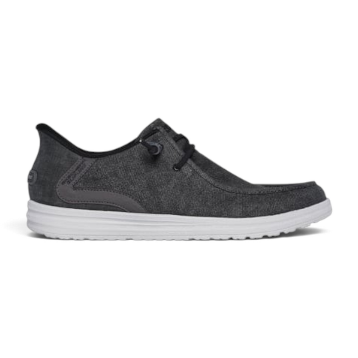 FRG Melson Coronado charcoal grey canvas slip-on shoe with white rubber sole and elastic lace detail