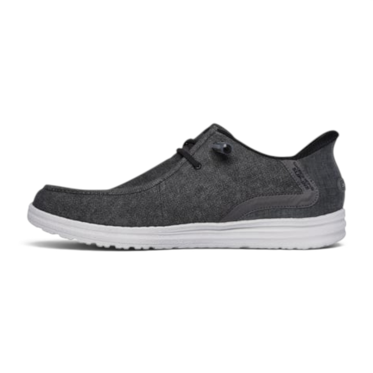 FRG Melson Coronado charcoal grey canvas slip-on shoe with white cushioned sole and side lace detail