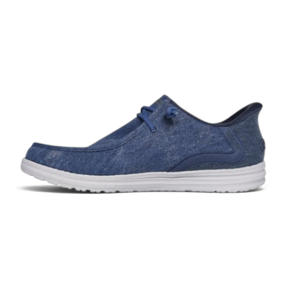 FRG Melson Coronado casual slip-on shoe in blue denim with white rubber sole and side lace detail