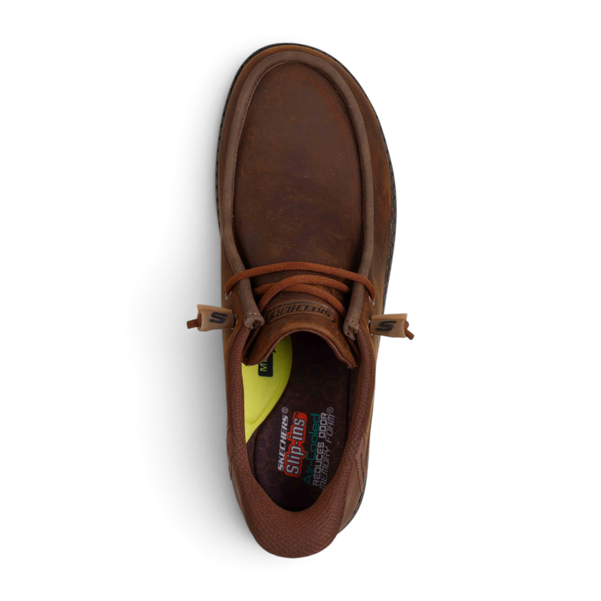 FRG MELSON EDRICK brown leather slip-on casual shoe with memory foam insole and top-down view