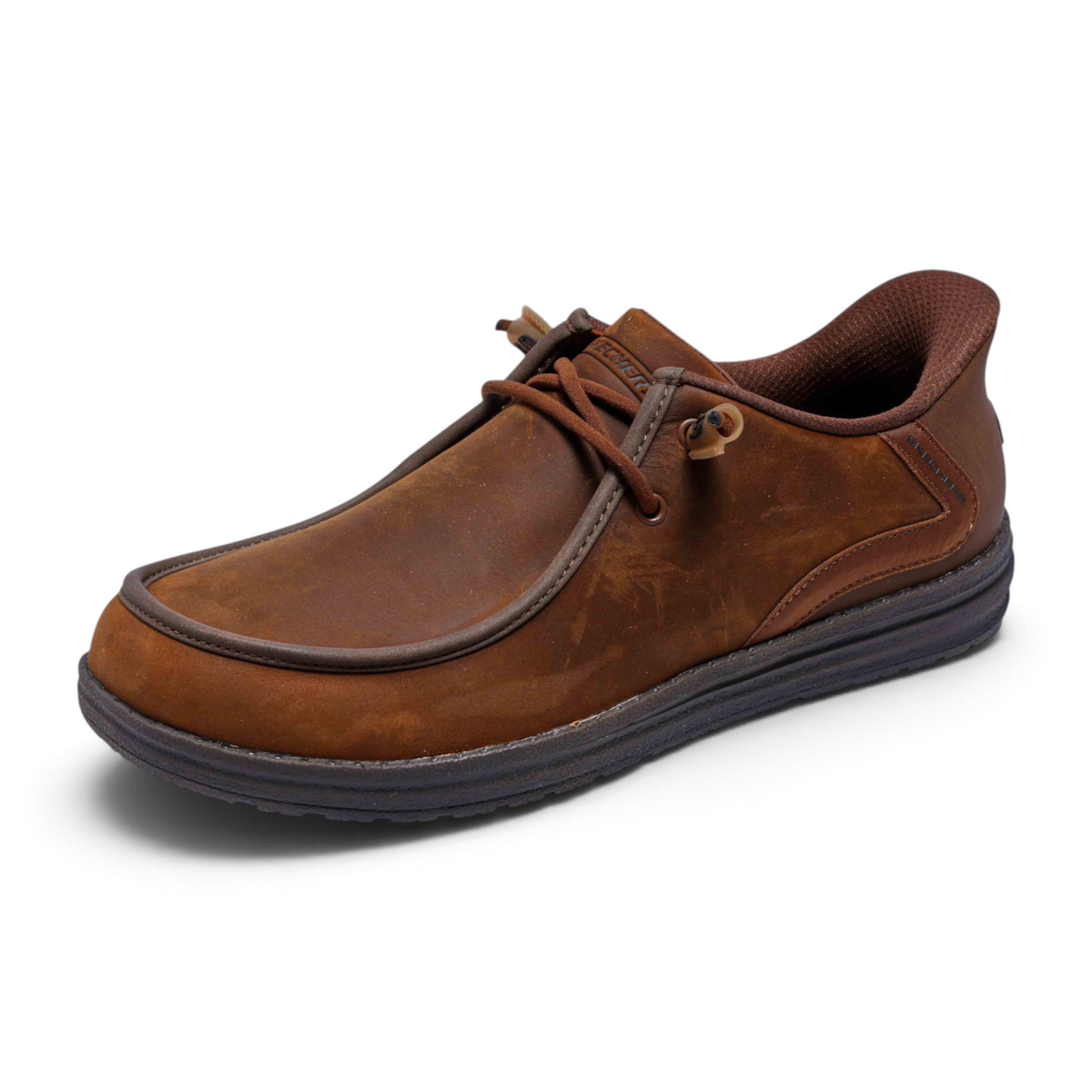 FRG Melson Edrick brown leather casual slip-on shoe with moccasin-style stitching and bungee lacing system