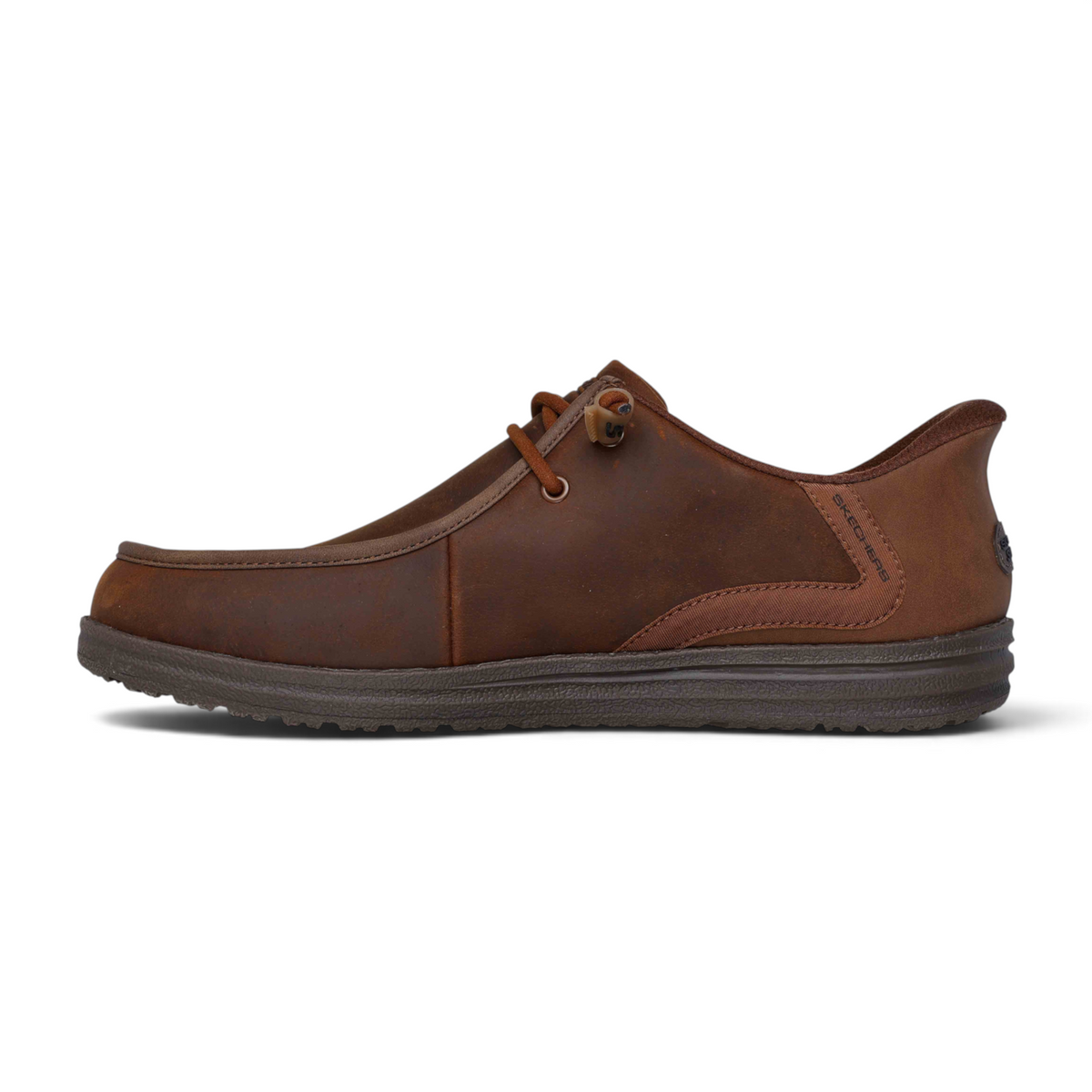 FRG Melson Edrick brown leather slip-on casual shoe with moccasin-style stitching and a flexible rubber sole