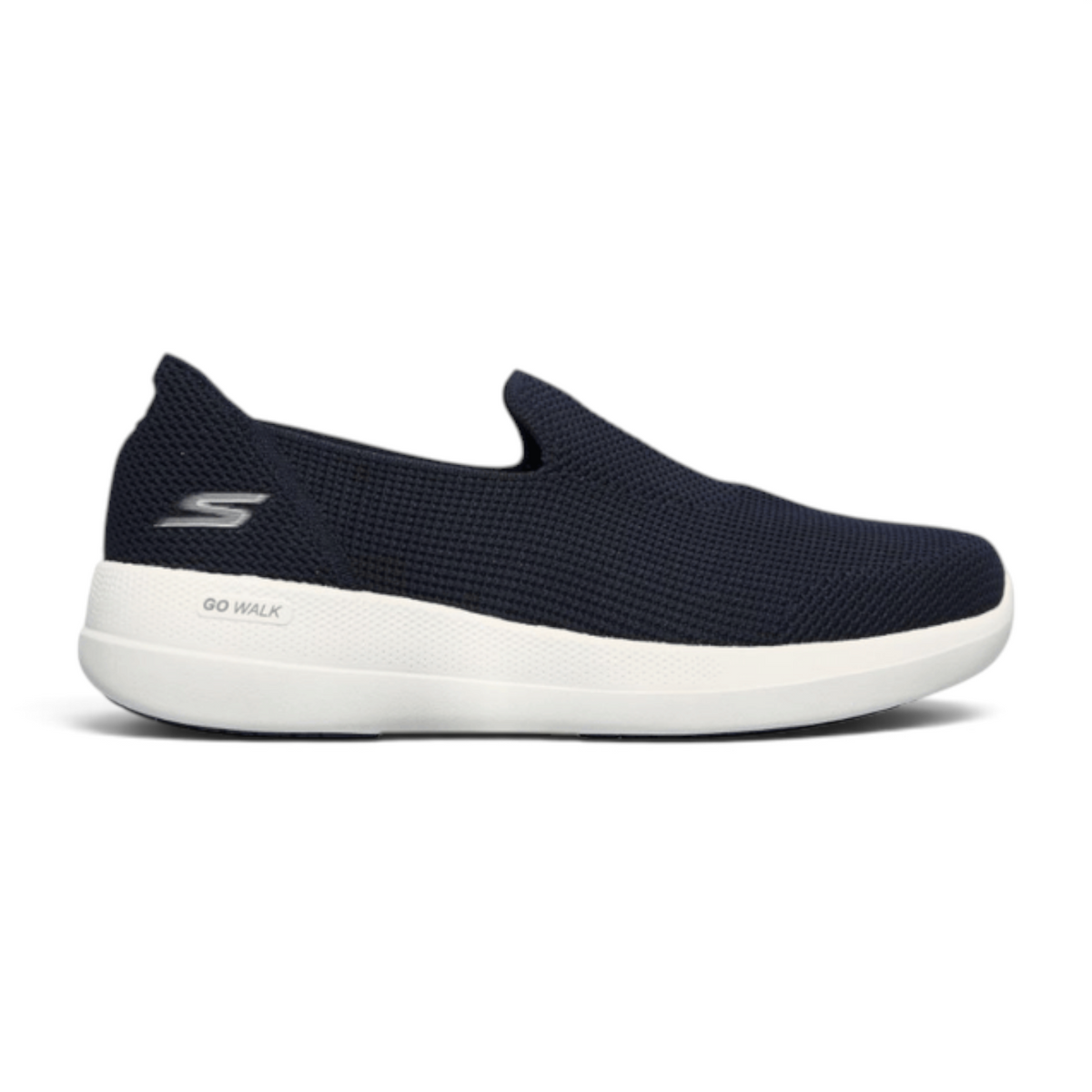 FRG Skechers Go Walk Stability navy blue pull-on walking sneaker with breathable mesh and white cushioned sole