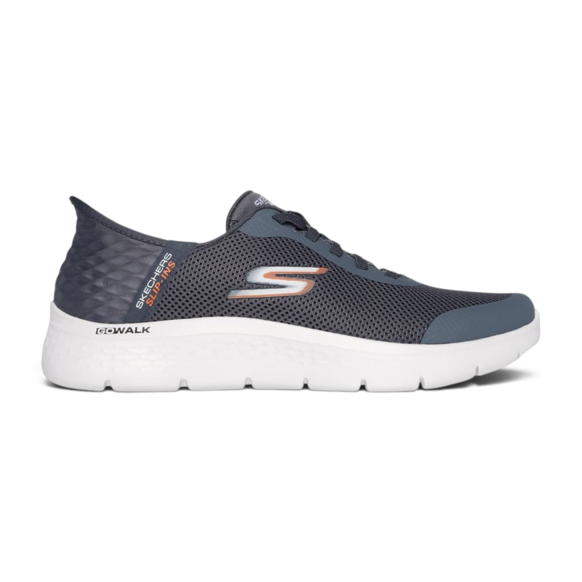 FRG Skechers GO WALK Flex Hands Up gray mesh slip-in sneakers with white cushioned midsole and side logo detail