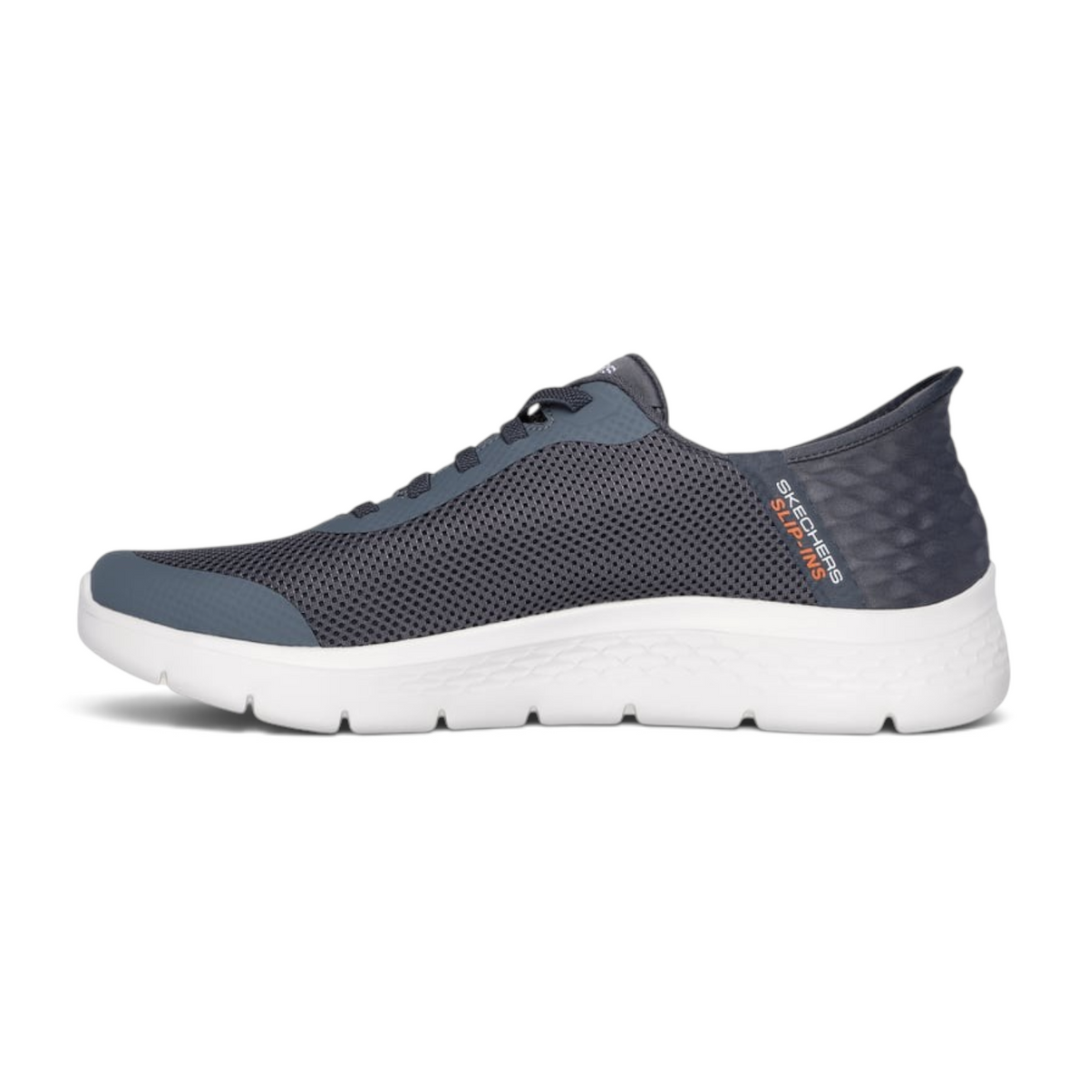 FRG Skechers GO WALK Flex Hands Up gray mesh slip-in sneaker with white cushioned midsole and side logo detail
