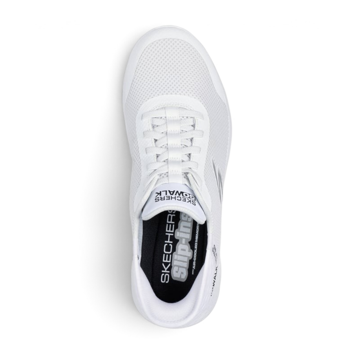 FRG Skechers GO WALK Flex Hands Up white slip-in walking shoe with mesh upper and cushioned insole, top view