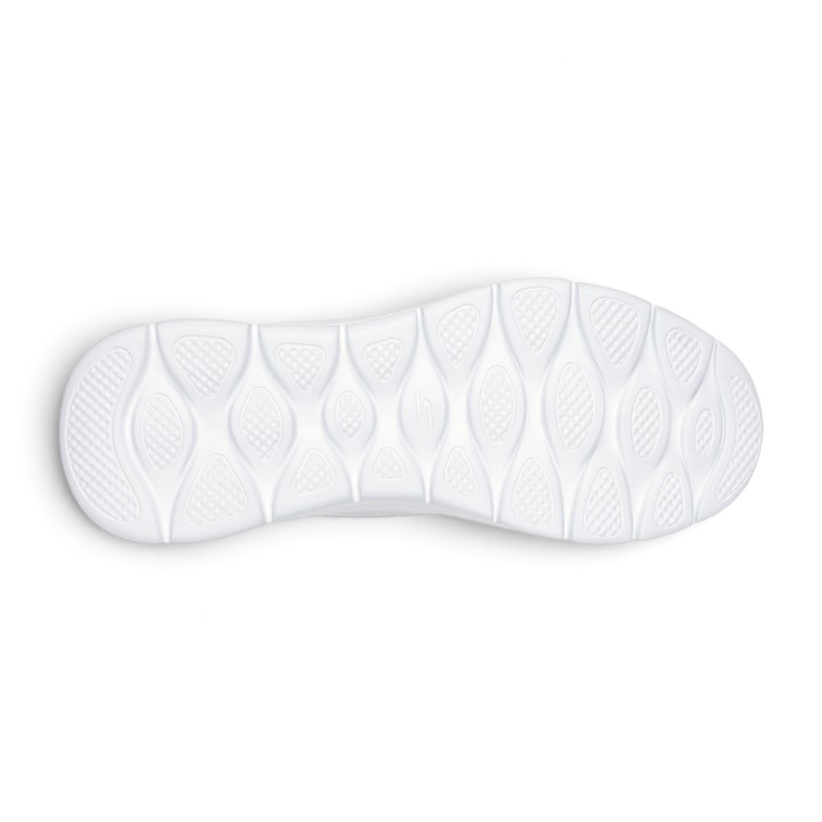 FRG Skechers GO WALK Flex Hands Up white sneaker showing the textured traction pattern on the lightweight outsole.