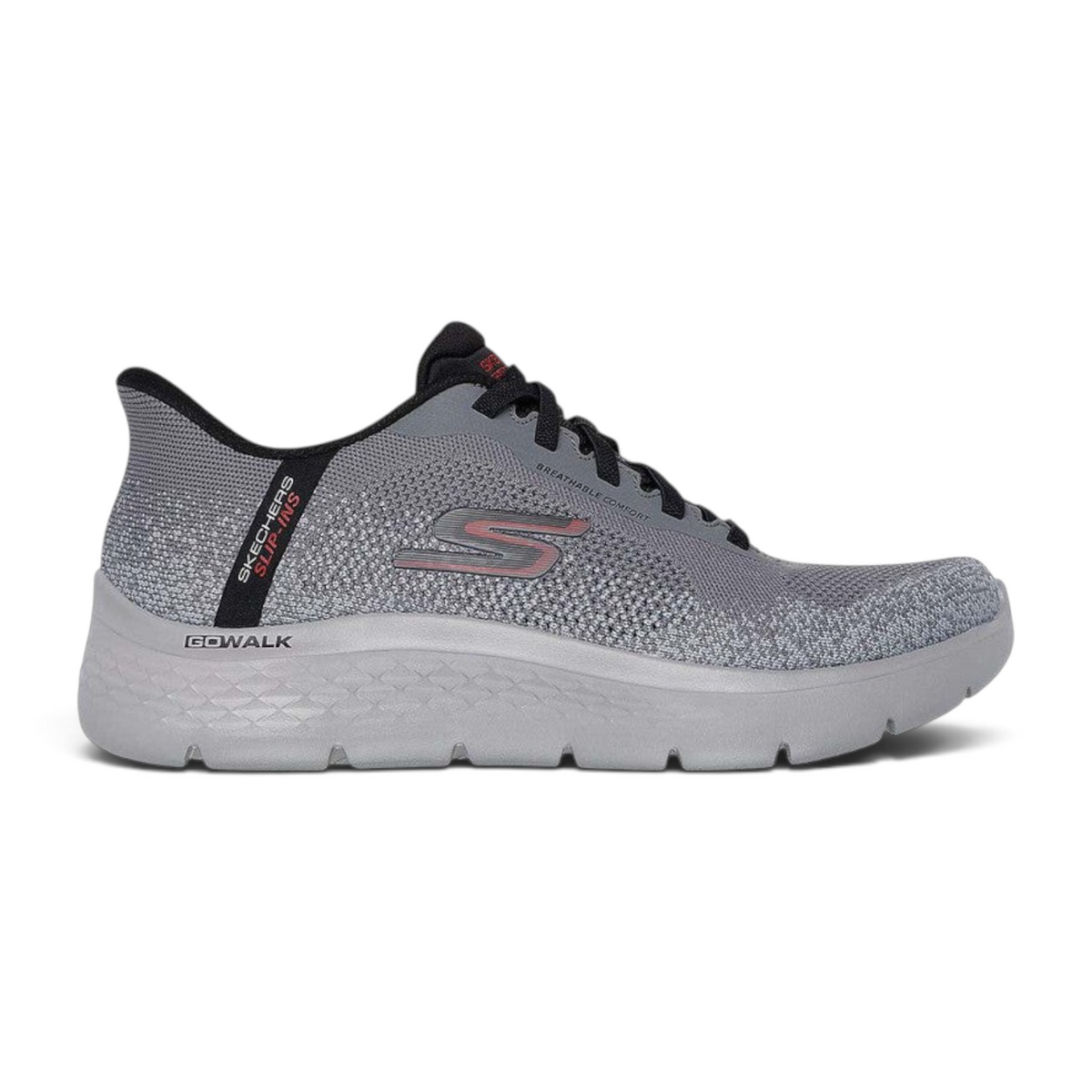 FRG Skechers GO WALK Flex Palomo charcoal grey slip-on walking shoe with splatter knit upper and cushioned midsole