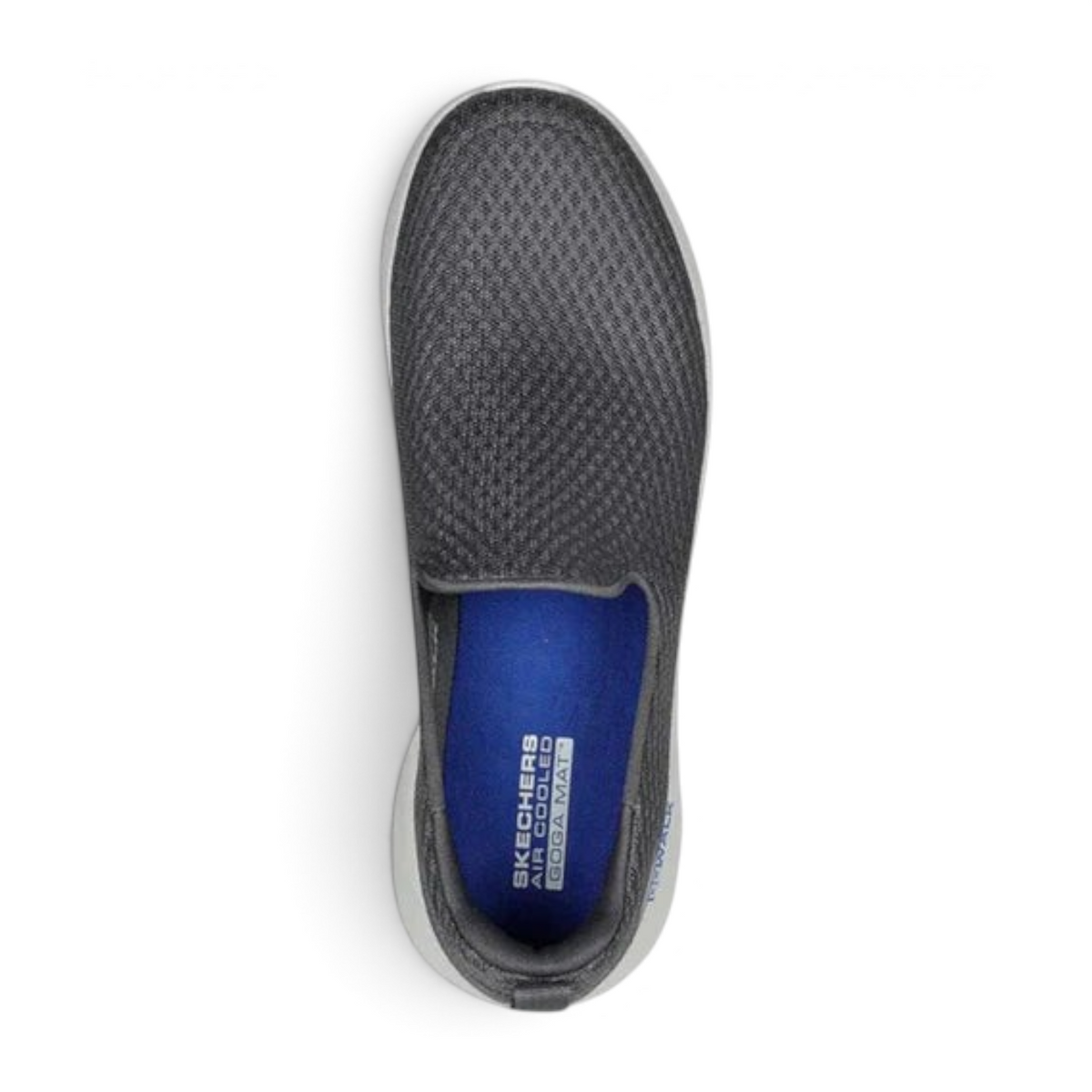 FRG GO WALK FLEX grey mesh slip-on walking shoe with blue Goga Mat cushioned insole, top-down view