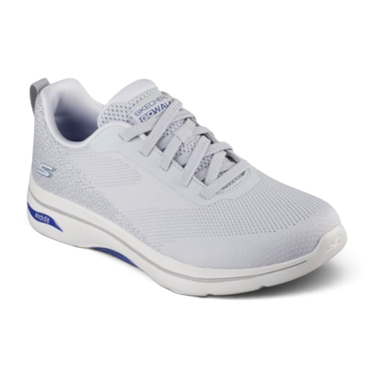 FRG Skechers GO WALK Arch Fit 2.0 Temporal light grey mesh walking shoe with blue arch support detailing