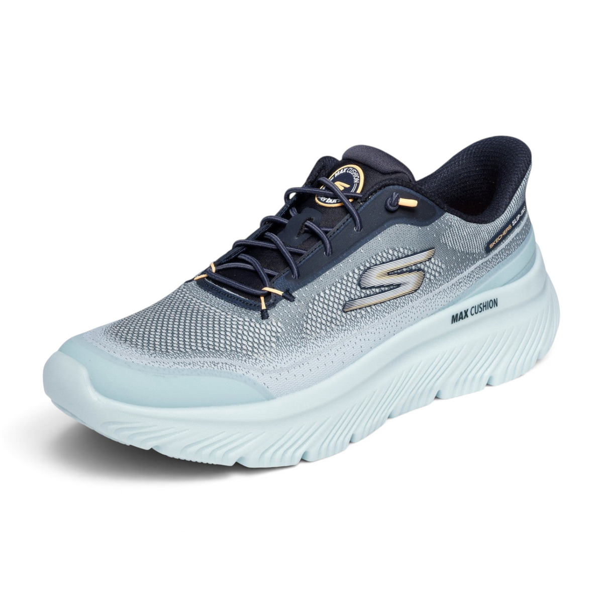 FRG Skechers GO WALK Max Cushioning Hyper Burst Zoltar slip-on sneaker in light blue gradient mesh with thick sole