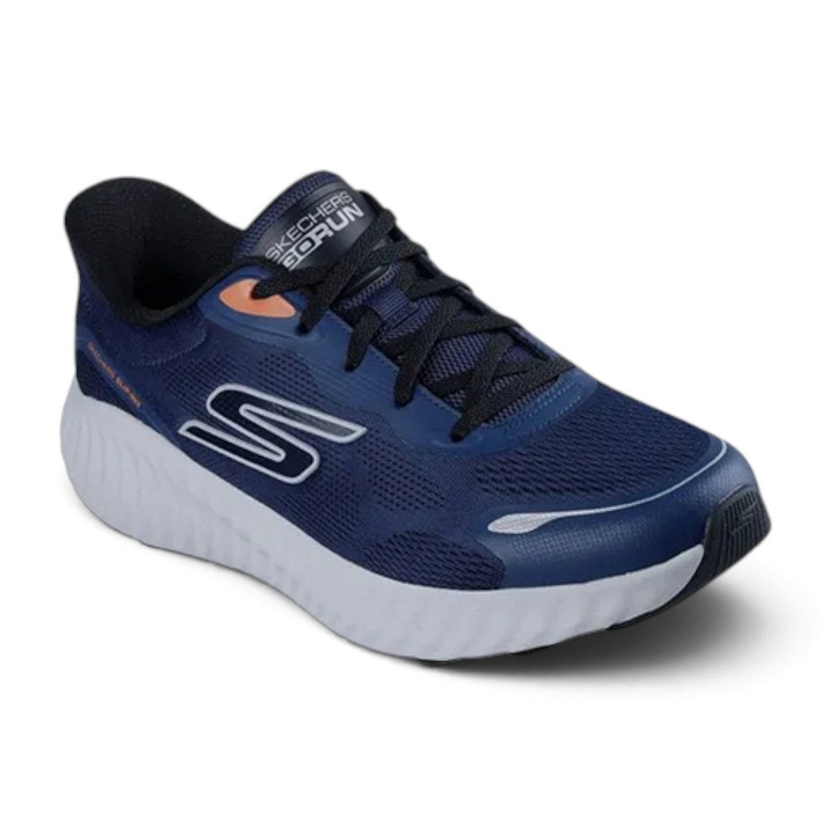 FRG Skechers GO RUN NOW navy lightweight running shoes with breathable mesh upper and white cushioned sole