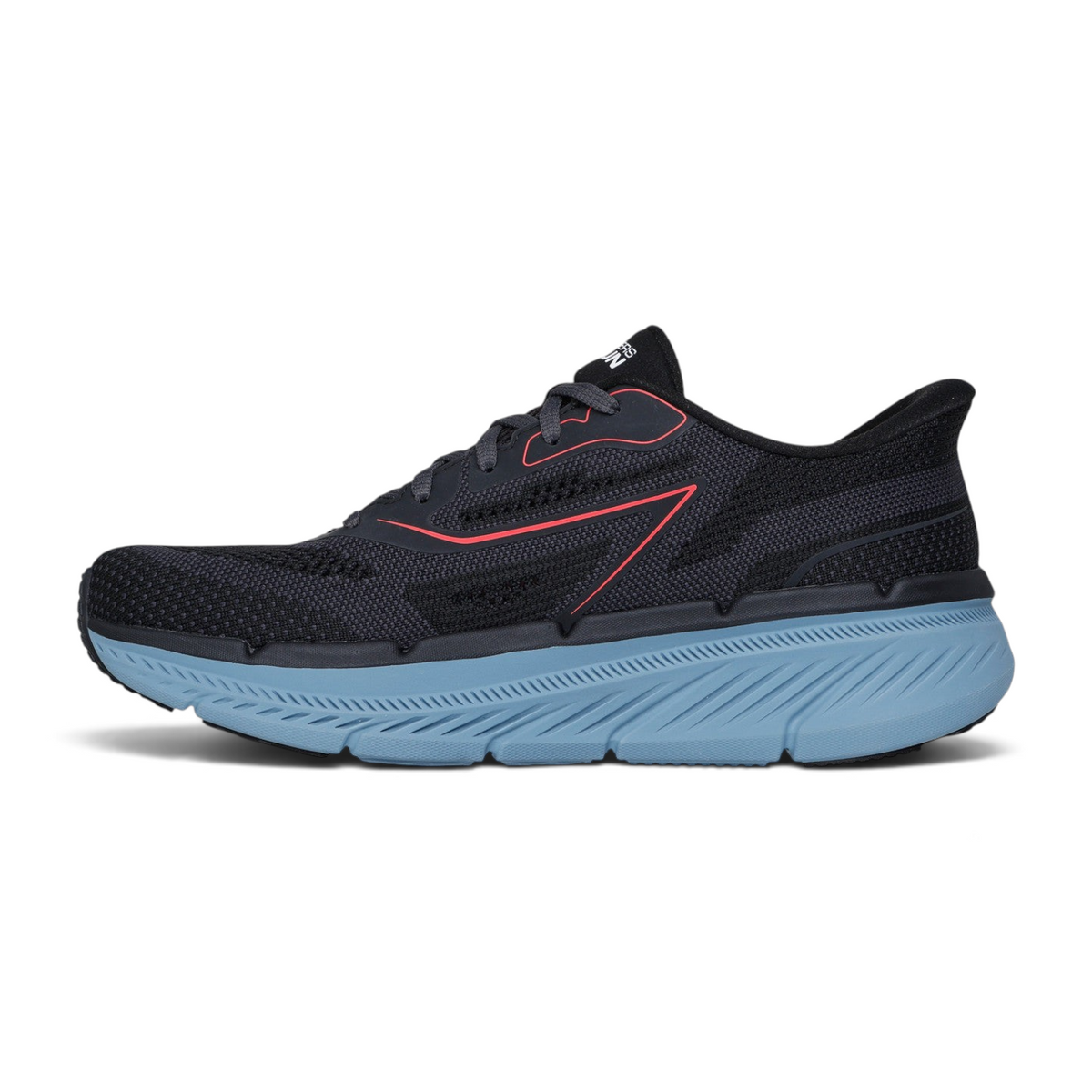 FRG Skechers Slip-ins Max Cushioning Premier 2.0 black breathable sneaker with blue midsole and red accents