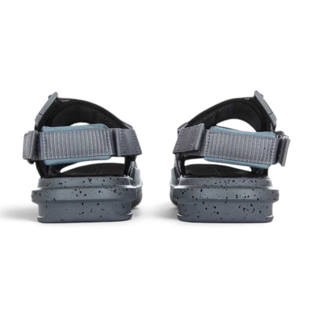 FRG ANTA BADAO grey beach sandals with adjustable straps and speckled cushioned soles, rear view.