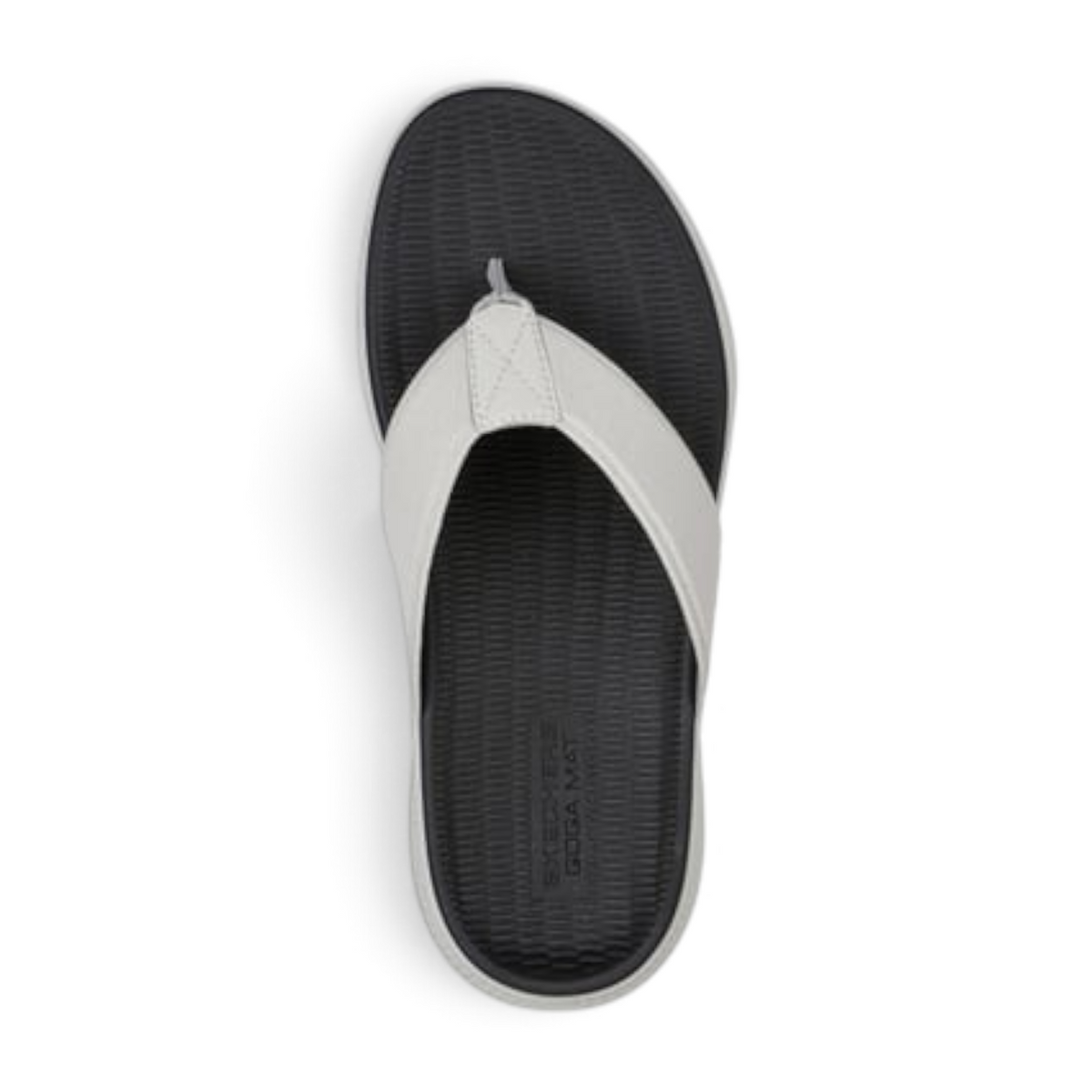 FRG Skechers GO Consistent thong sandal in white and black with a contoured Goga Mat footbed and rubber outsole.