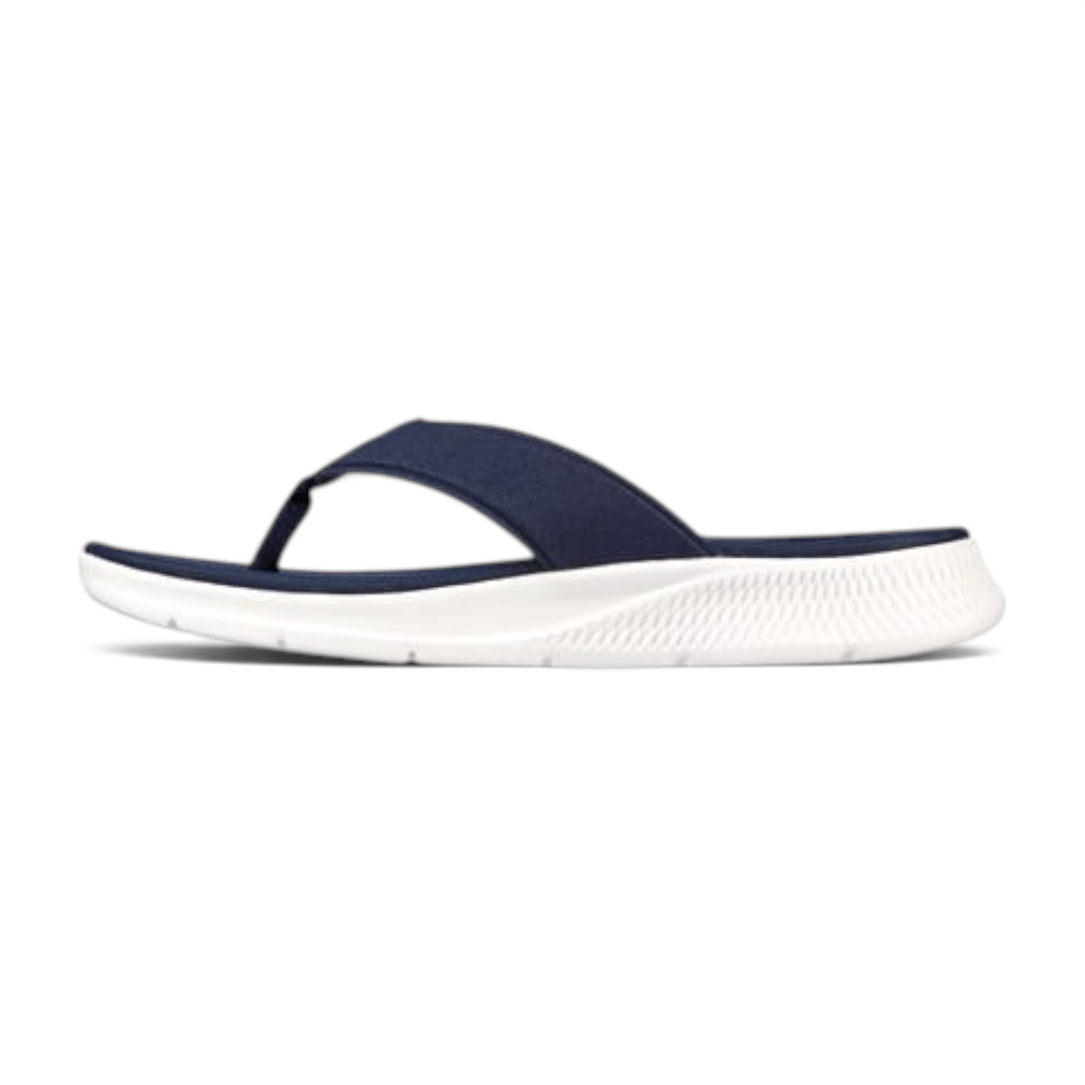 FRG Skechers men's navy blue thong sandal with white ULTRA LIGHT cushioned sole and contoured Goga Mat footbed.