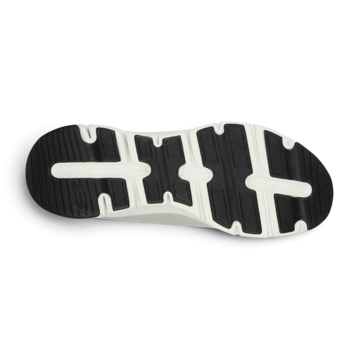 FRG Skechers Arch Fit sneaker black and white flexible rubber traction outsole bottom view