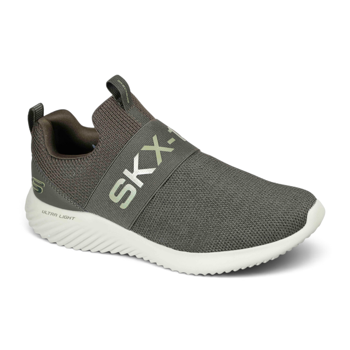 FRG BOUNDER slip-on sneaker in olive green mesh with a wide branded elastic strap and white ultra light sole