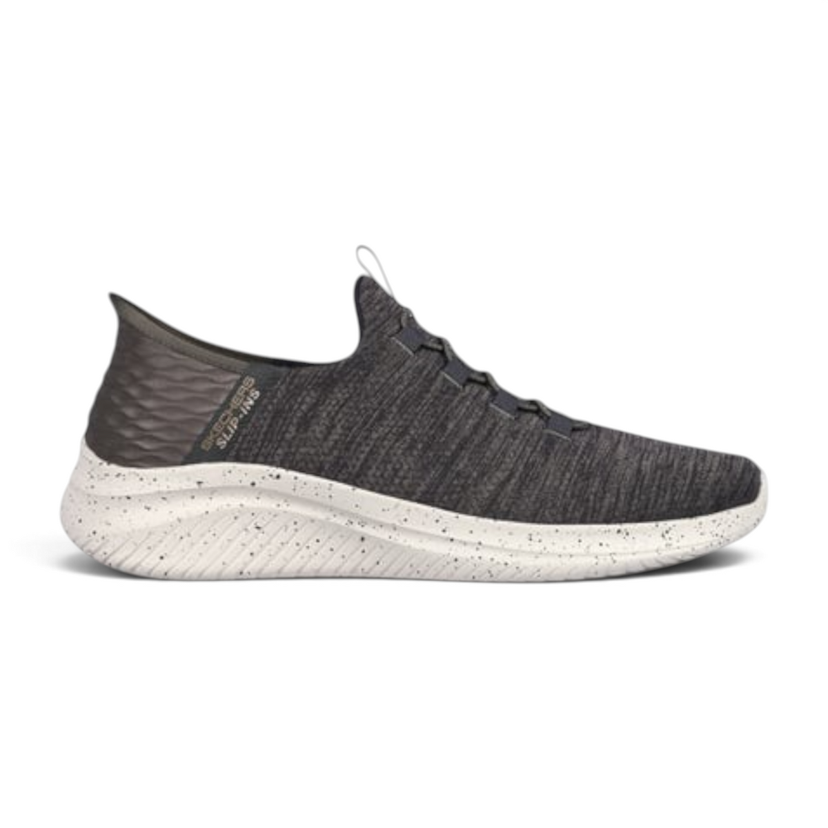 FRG Skechers Slip-ins Ultra Flex 3.0 Right Away sneaker in dark grey knit with a white speckled cushioned sole