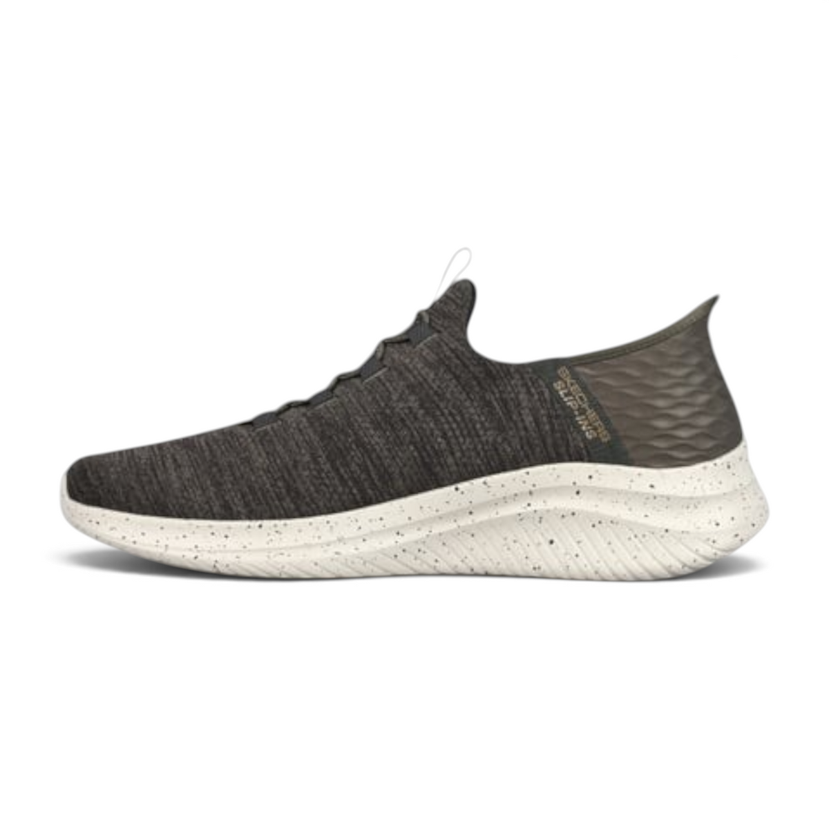 FRG Skechers Slip-ins Ultra Flex 3.0 Right Away sneaker in dark grey knit with a speckled white cushioned sole