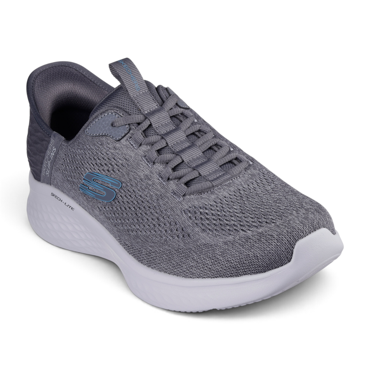 FRG Skechers Slip-ins Skech-Lite Pro Primebase grey mesh sneakers with white cushioned soles and blue logo detail