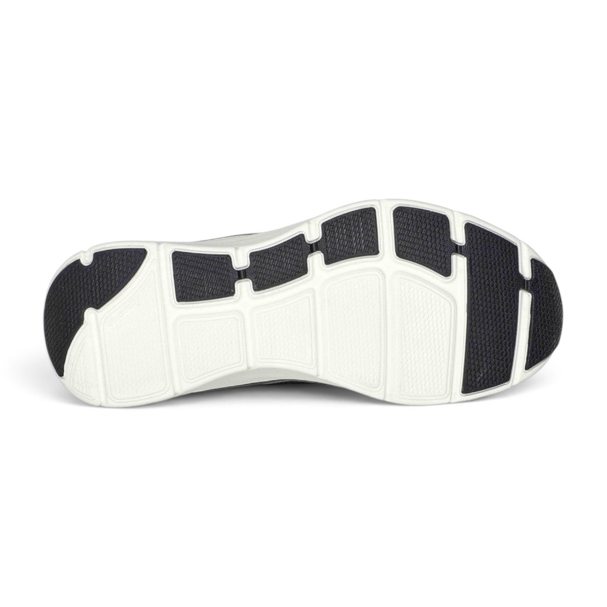 Bottom view of the FRG ARCH FIT DLUX sneaker showing the white and black rubber traction outsole pattern