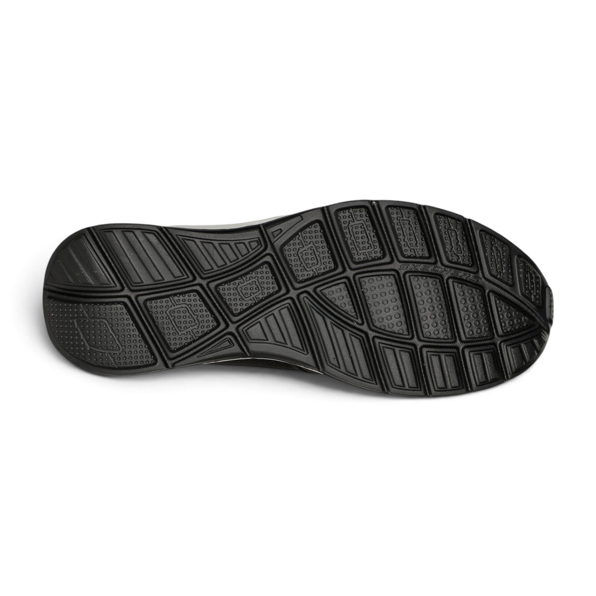 FRG Skechers Relaxed Fit Equalizer 5.0 black slip-on shoe showing the durable treaded rubber outsole