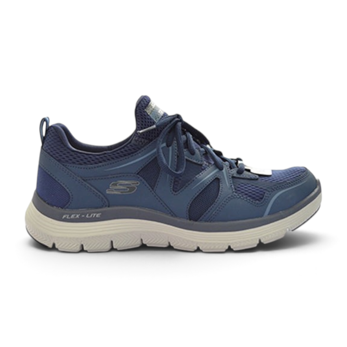 FRG Skechers Flex Advantage 4.0 navy blue lace-up athletic sneaker with breathable mesh and cushioned sole