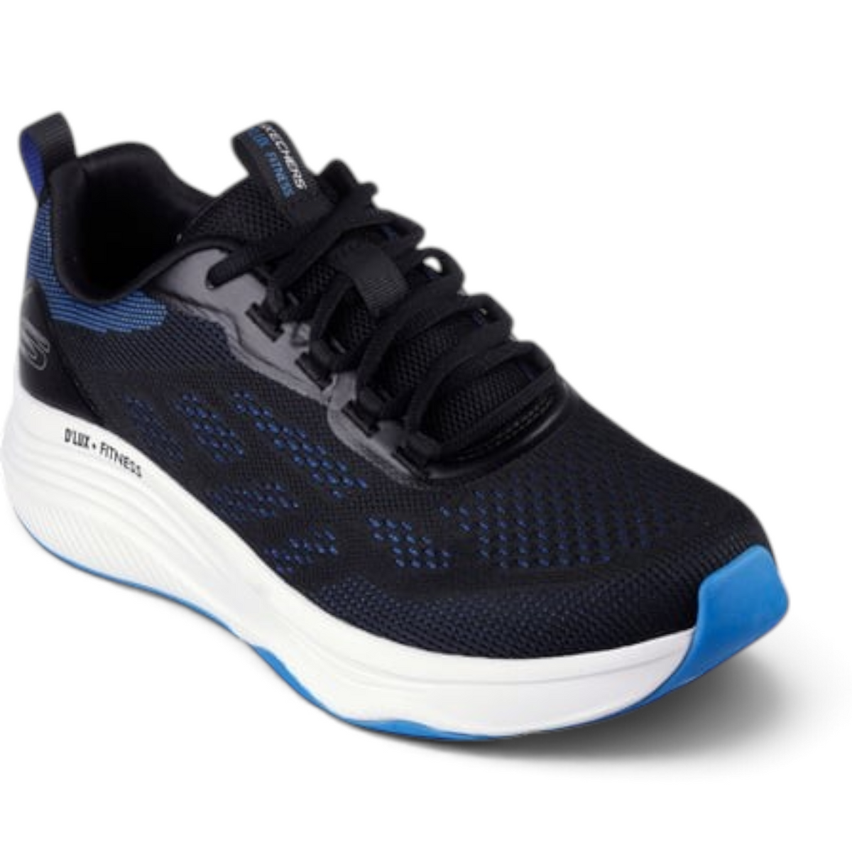FRG D'LUX FITNESS black and blue athletic running shoe with breathable mesh upper and cushioned white midsole