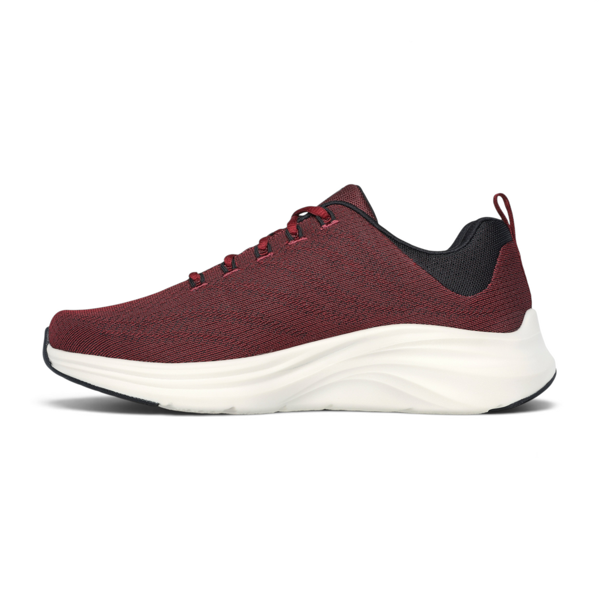 FRG Vapor Lite Varien maroon knit running shoe with a thick white cushioned sole and black collar detail