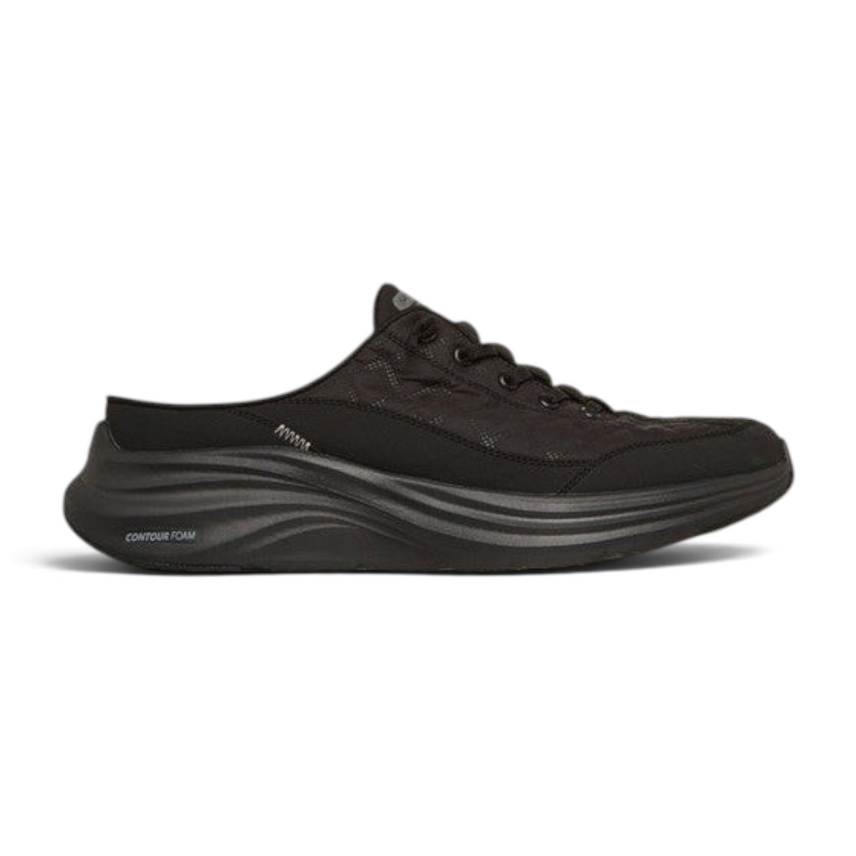 FRG Skechers Contour Foam Cozy Fit Shorva black mule sneaker with air-quilted mesh upper and cushioned midsole