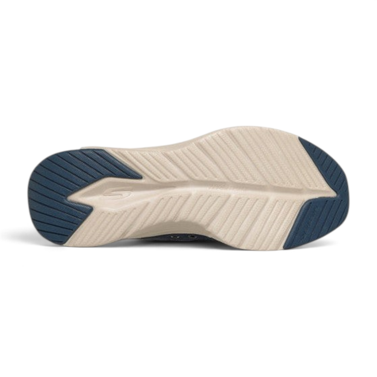 FRG Skechers Contour Foam Cozy Fit Shorva mule sneaker showing the beige cushioned outsole with navy grip pads