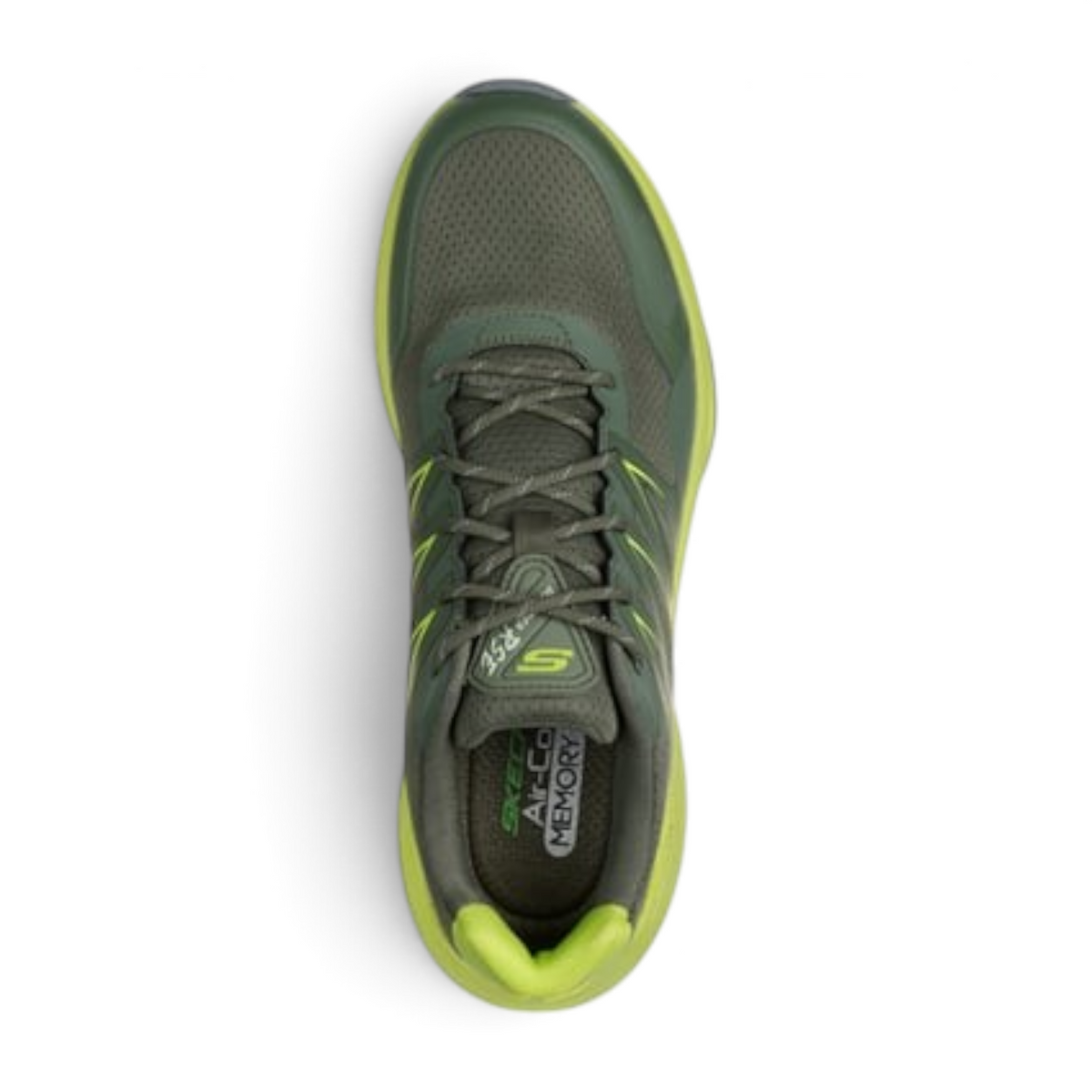 FRG BOUNDER RSE ZONER olive green athletic sneaker with breathable mesh upper and lime green accents