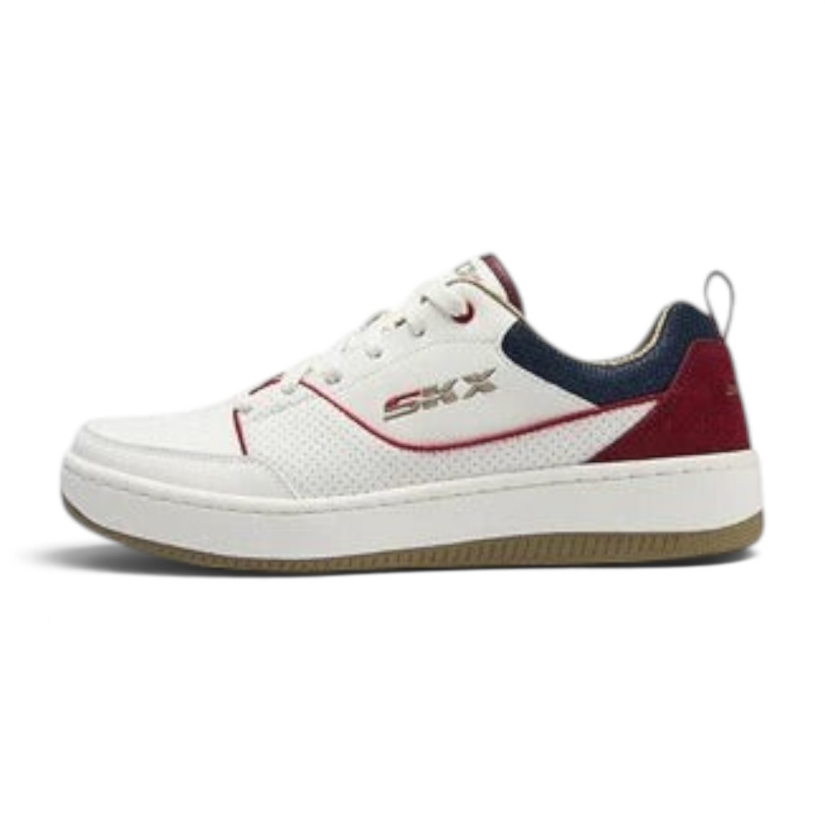 FRG SPORT COURT 92 white duraleather and suede lace-up sneaker with red and navy accents and memory foam sole
