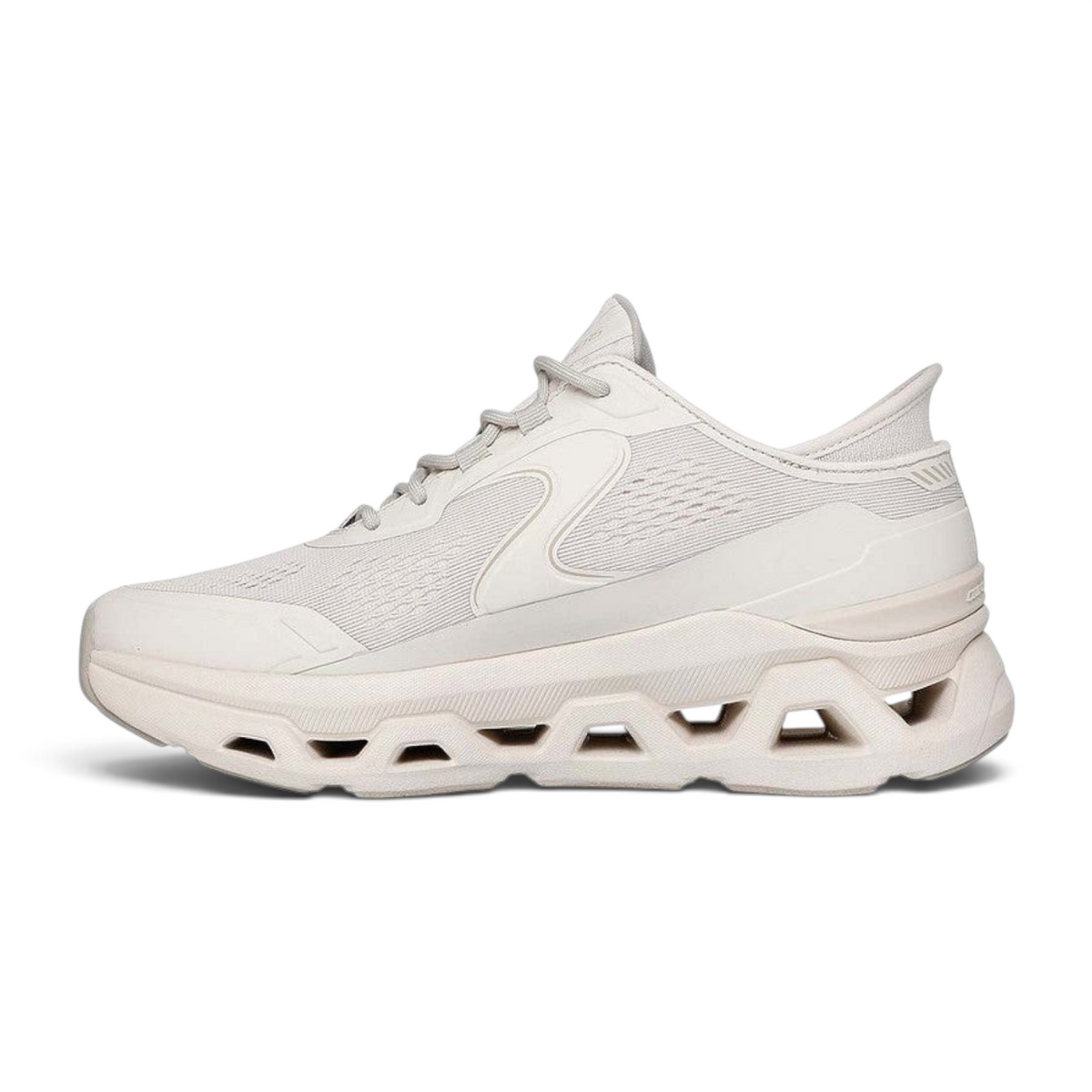 FRG Skechers Glide-Step Altus natural beige mesh trainer with a geometric cushioned midsole and lace-up design