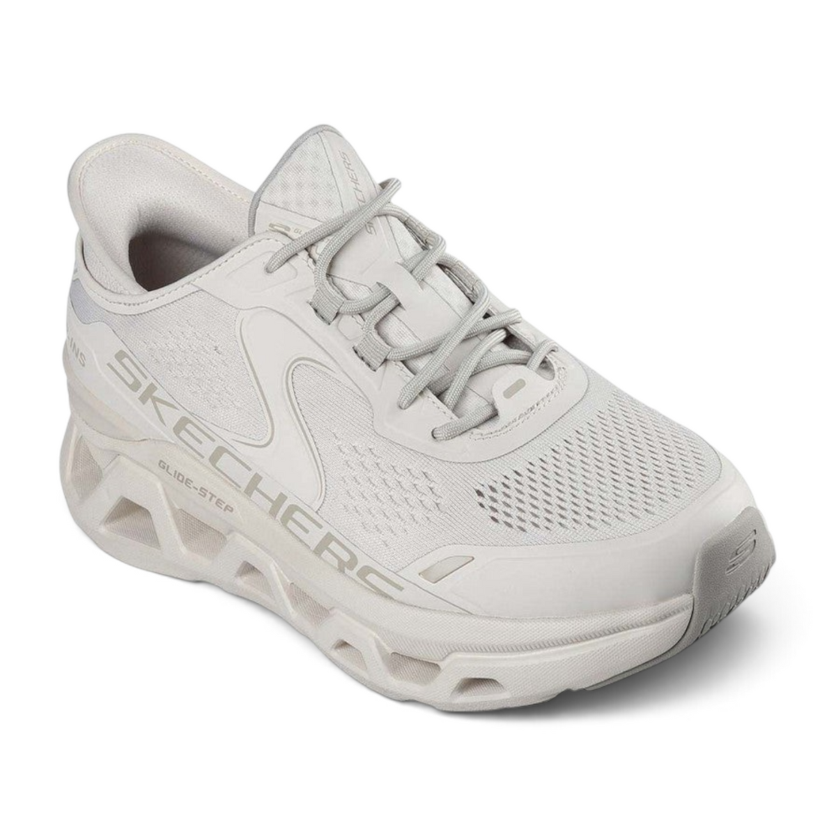 FRG Skechers Glide-Step Altus natural beige mesh hands-free trainer with geometric cushioned midsole