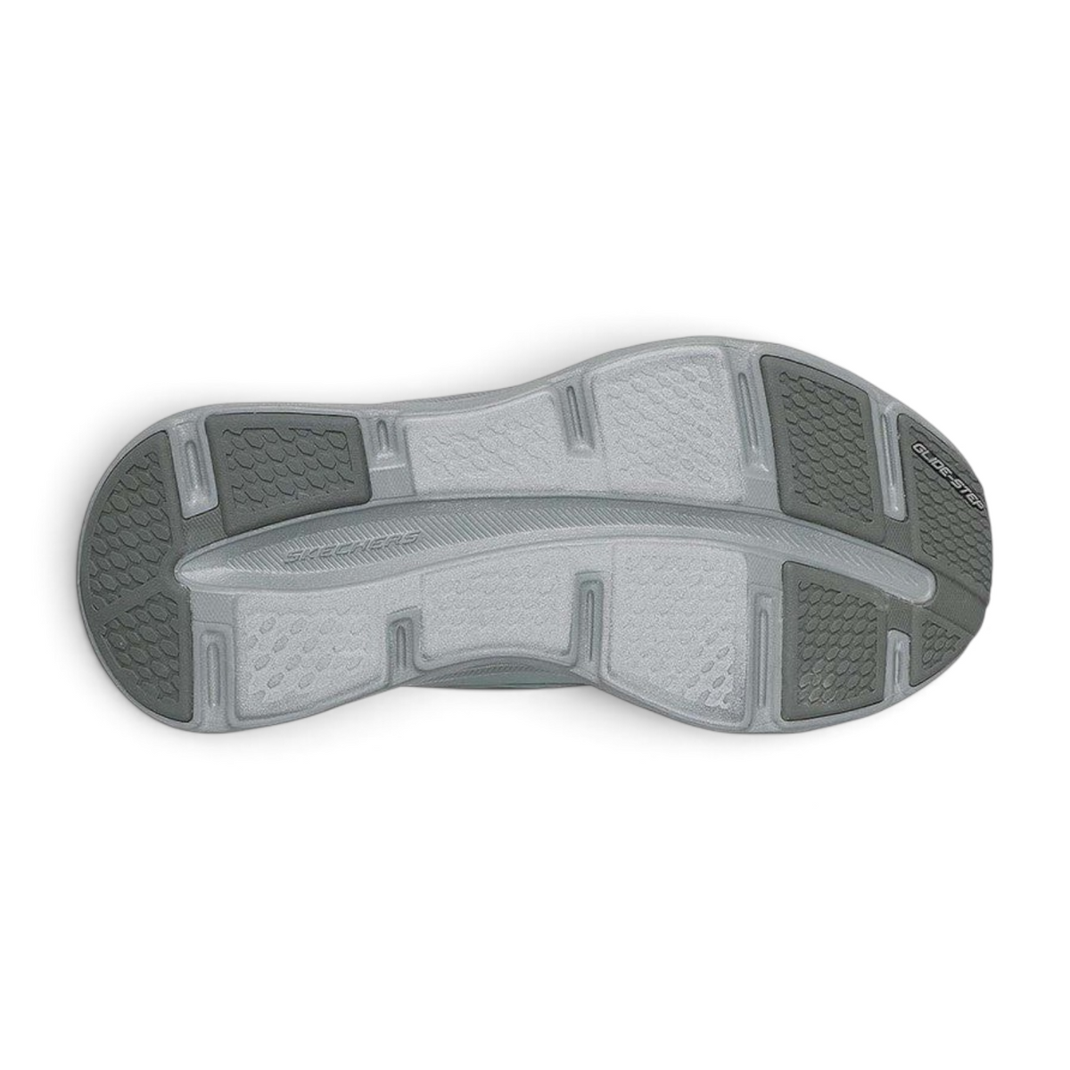 FRG Skechers Glide-Step Altus trainer outsole in olive with geometric grey cushioning and durable rubber tread