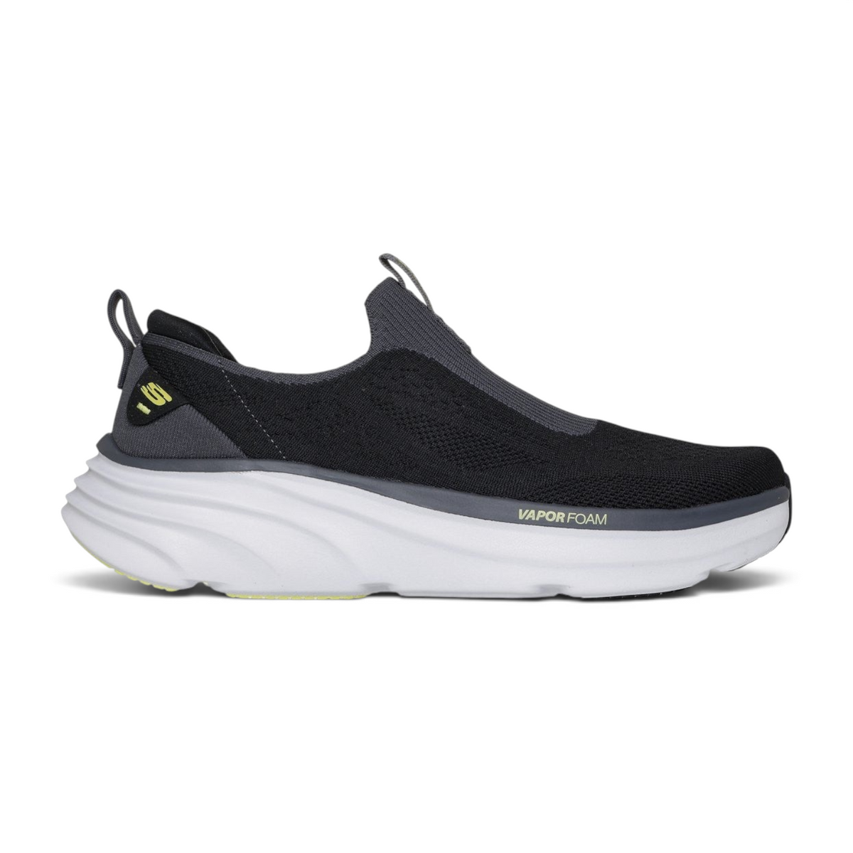 FRG Skechers D'Lux Vapor Hevell black slip-on sneaker with white Vapor Foam cushioned sole and breathable mesh upper
