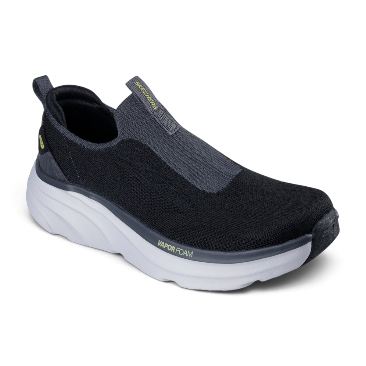 FRG Skechers D'Lux Vapor Hevell black slip-on sneaker with white Vapor Foam cushioned sole and breathable mesh upper