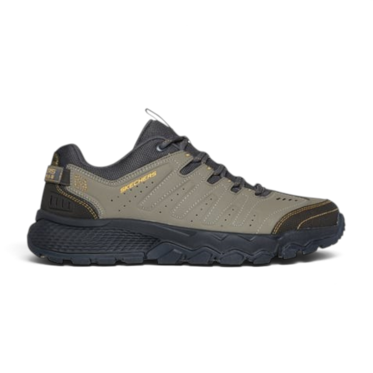 FRG DYNAMITE AT Skechers trail sneakers in olive green and black with rugged lug soles and orange stitching