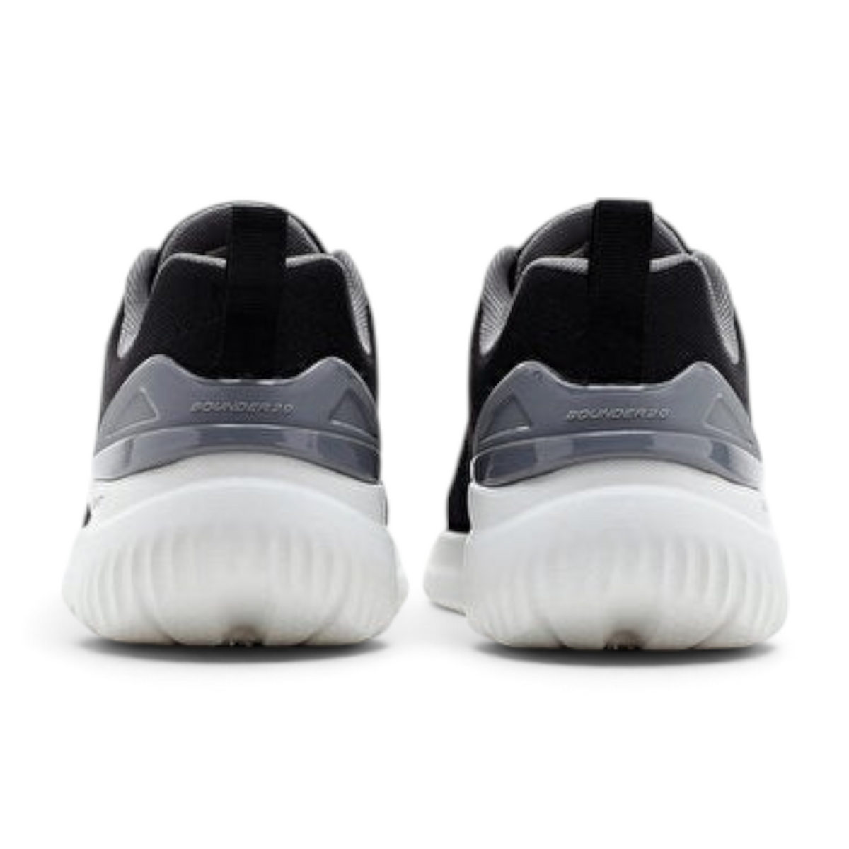 FRG Skechers Comfort Flex Drinn black and white lace-up sports shoes, rear view showing cushioned soles.