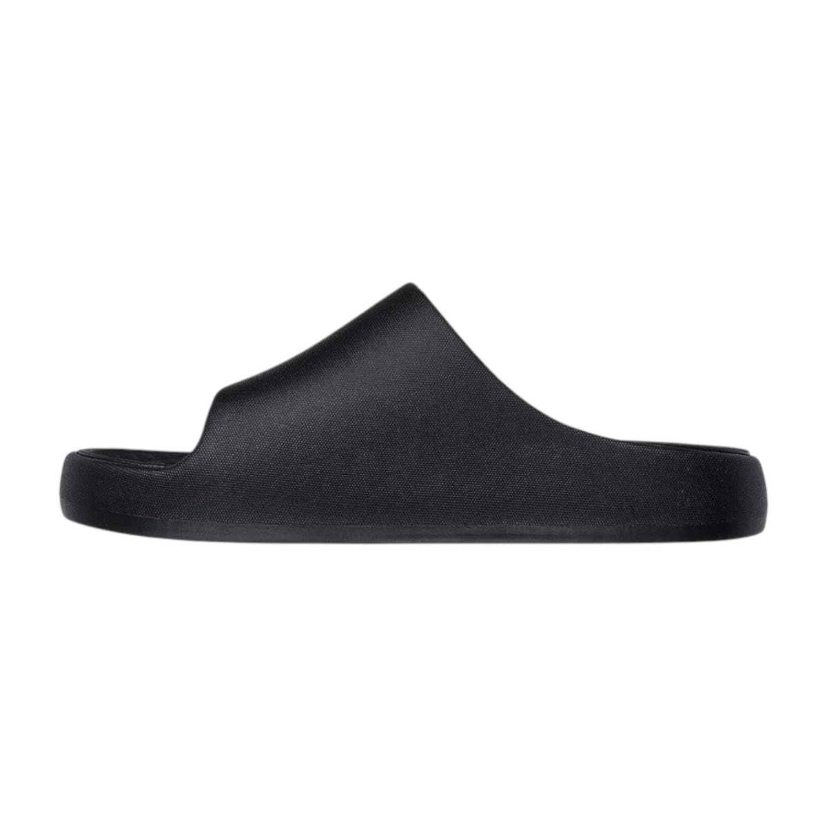 FRG Skechers Foamies Precision Elite black monochromatic vegan slide with a sculpted upper and cushioned footbed