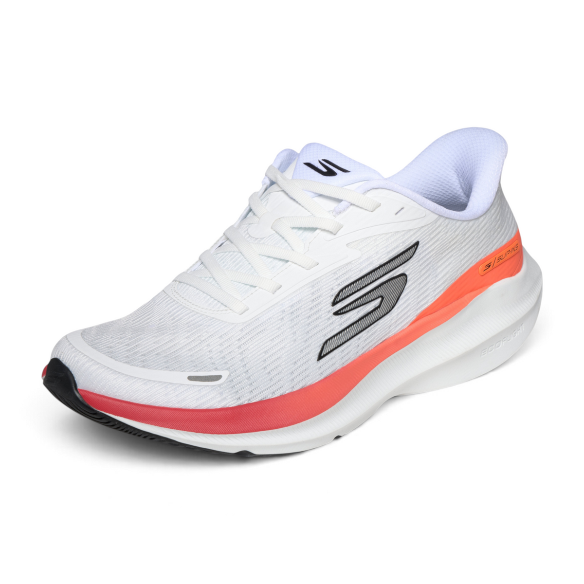 FRG Skechers Go Run Pure 5 white performance running shoe with orange accents and breathable mesh upper
