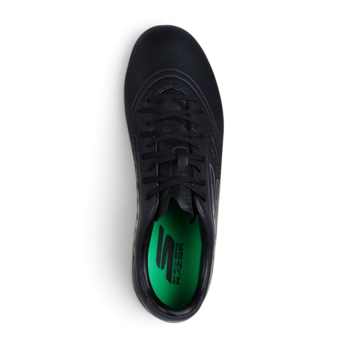 FRG Skechers Razor 1.5 Academy FG firm ground soccer boot in black with silver accents and green cushioned insole