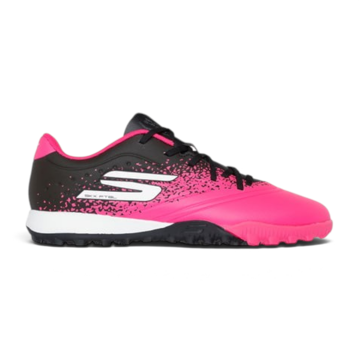 FRG Skechers Razor 1.5 youth turf soccer boots in black and pink with a lightweight design and multidirectional grip