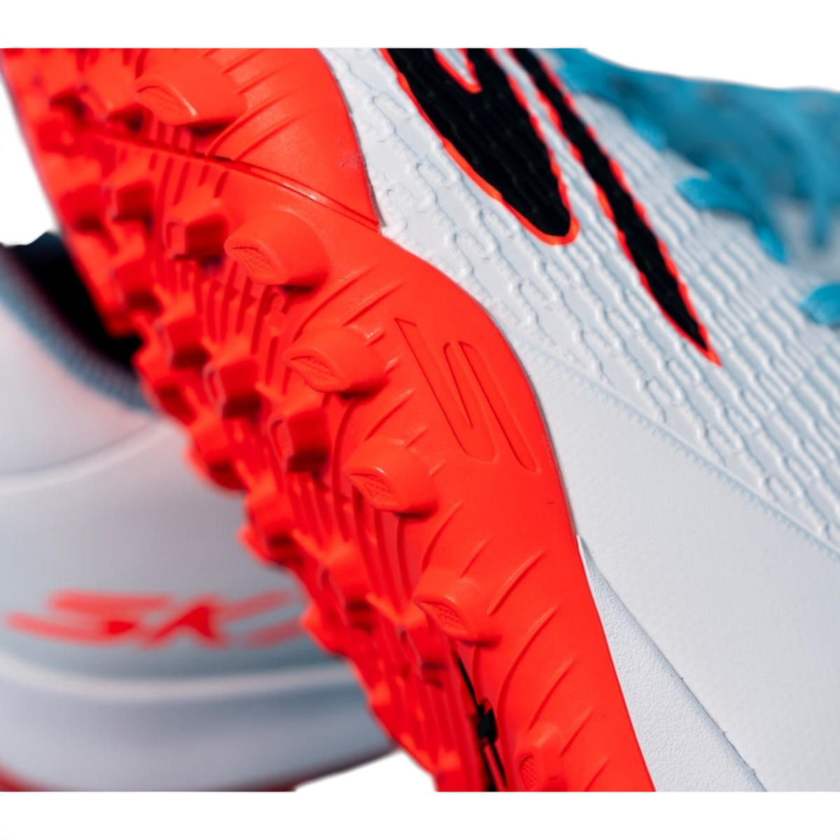 FRG Skechers Club TF turf boot in white with bright pink rubber outsole and moulded upper for precise ball control